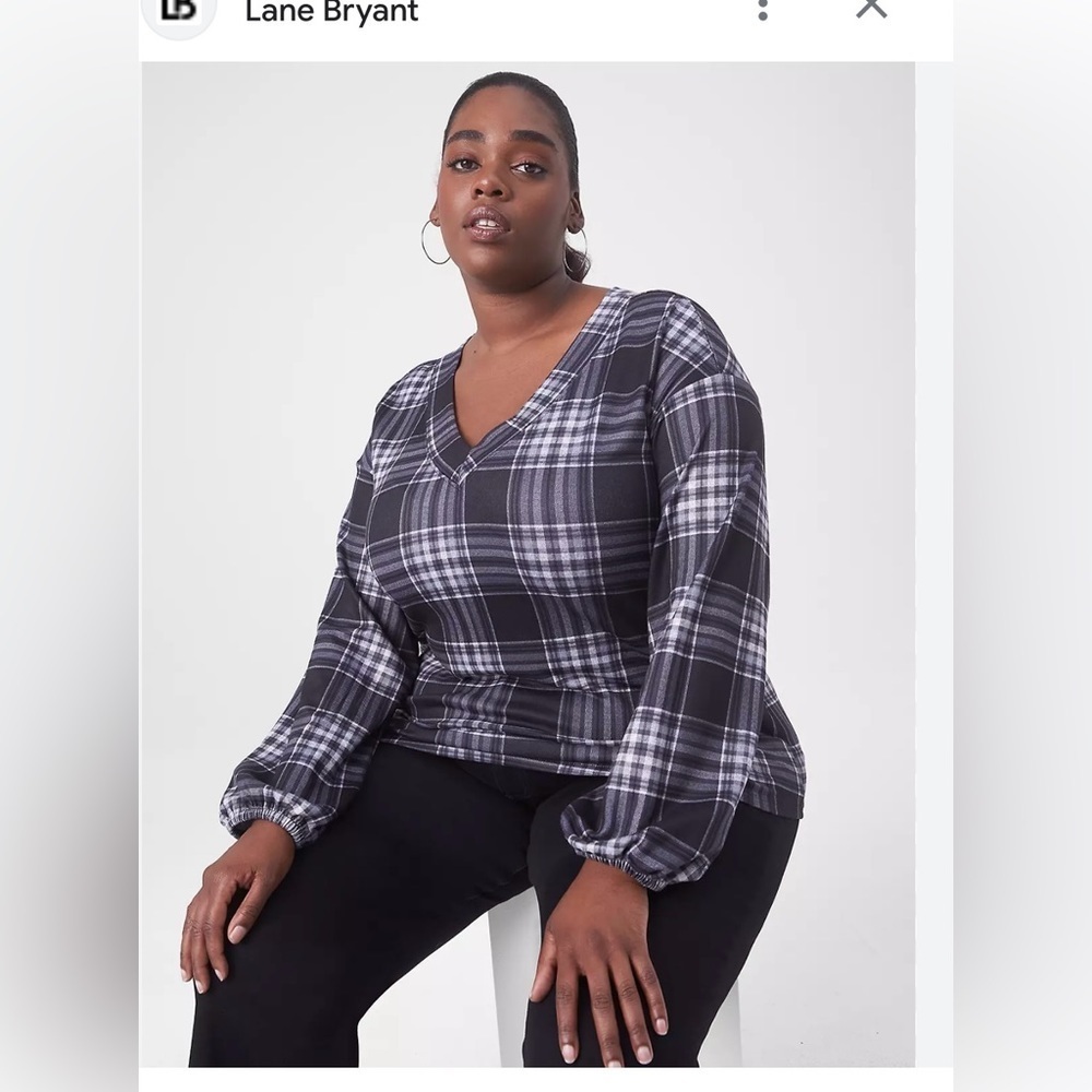 ❤️2/$15 or 3/$21❤️Lane Bryant Black/White Plaid Long Sleeve Top, Size 18/20